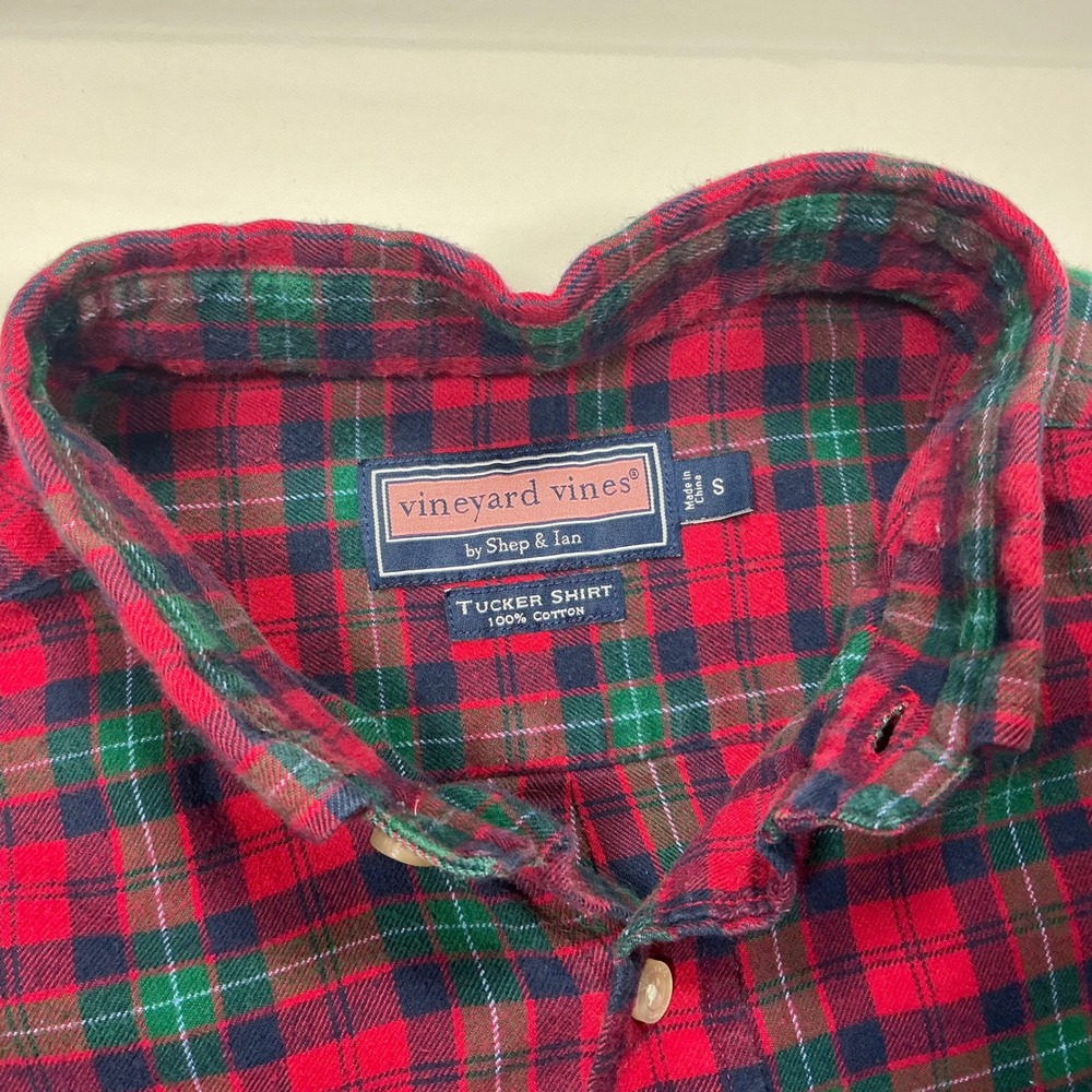 Vineyard Vines Mens Small‎ Red Green Plaid Tucker Flannel Shirt Button Down - Picture 3 of 8